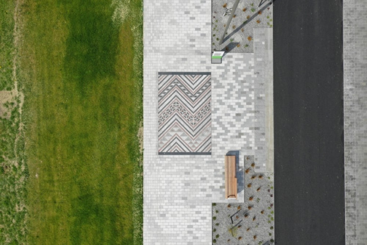 aerial view of the promenade showing maori motif tiles