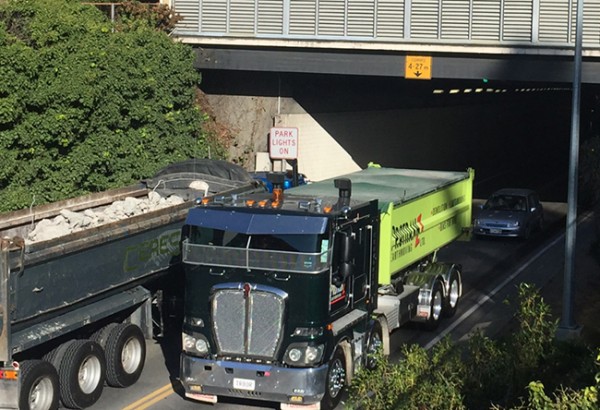 Trucks entering the Lyttleton Tunnel