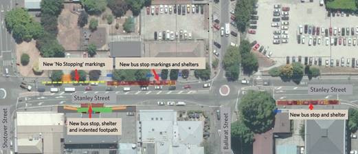 Map showing proposed no stopping and bus stop changes in Queenstown