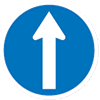 Regulatory traffic sign with an arrow pointing up on a circular blue background 